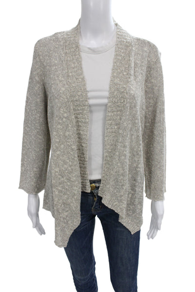 Eileen Fisher Unisex Cardigan Gray 3/4 Sleeve Linen Cotton Blend Size M