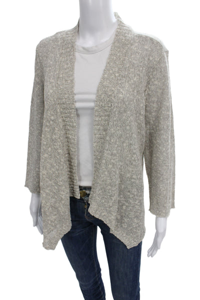 Eileen Fisher Unisex Cardigan Gray 3/4 Sleeve Linen Cotton Blend Size M