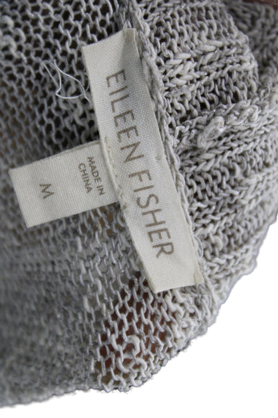Eileen Fisher Unisex Cardigan Gray 3/4 Sleeve Linen Cotton Blend Size M