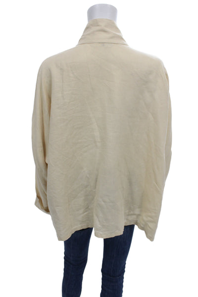 Planet Women Beige Linen High Neck Long Sleeve Button Up Blouse Size One Size