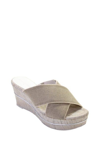 Donald J Pliner Womens Cross Strap Wedge Dani Sandals Beige Size 7 Medium