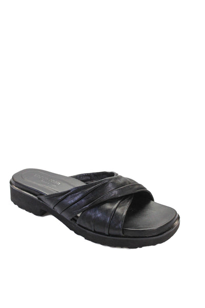 Taryn Rose Womens Leather Cross Strap Slide On Sandals Black Size 37 7