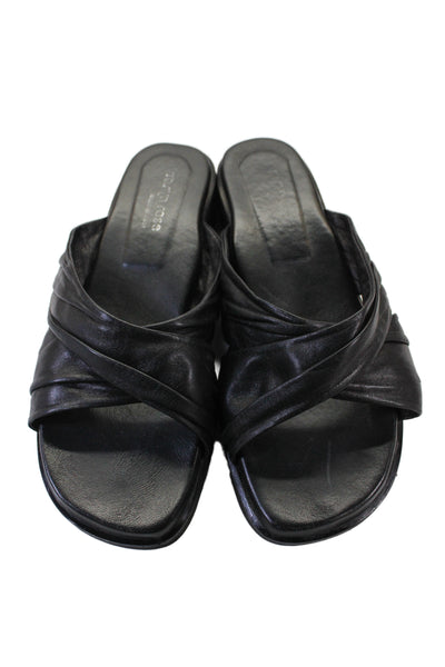 Taryn Rose Womens Leather Cross Strap Slide On Sandals Black Size 37 7
