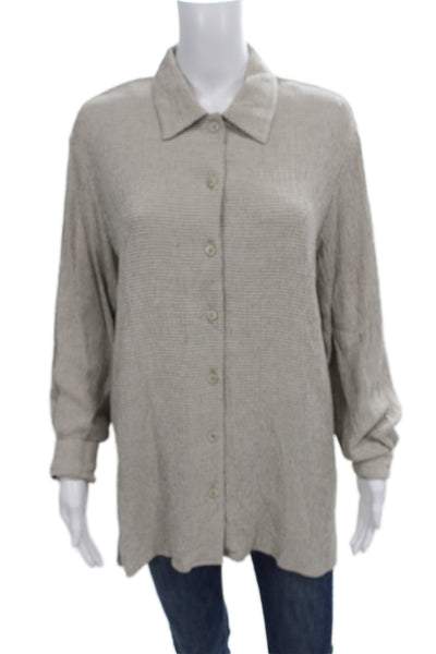 Eileen Fisher Womens Petite Linen Check Collared Button-Up Long Sleeve Size PM