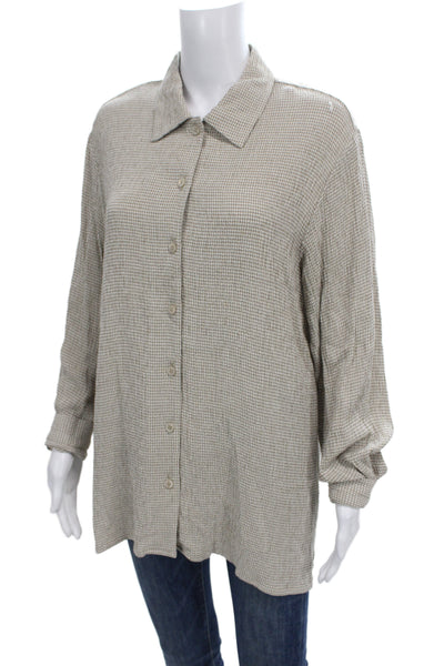 Eileen Fisher Womens Petite Linen Check Collared Button-Up Long Sleeve Size PM
