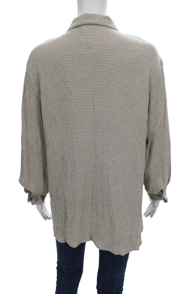 Eileen Fisher Womens Petite Linen Check Collared Button-Up Long Sleeve Size PM