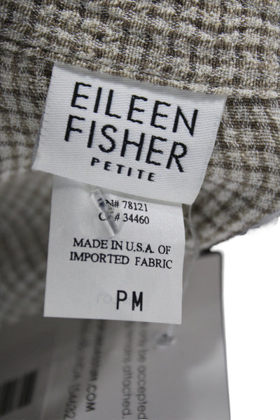 Eileen Fisher Womens Petite Linen Check Collared Button-Up Long Sleeve Size PM