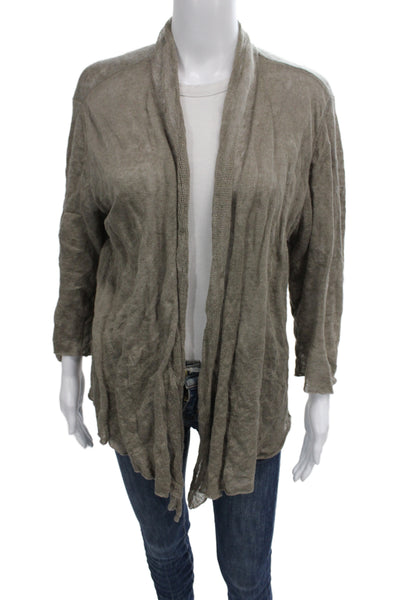 Eileen Fisher Unisex Gray Cardigan 3/4 Sleeve Linen Metallic Blend Size L