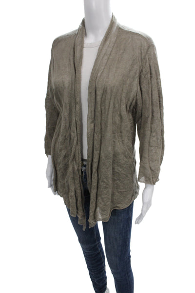 Eileen Fisher Unisex Gray Cardigan 3/4 Sleeve Linen Metallic Blend Size L