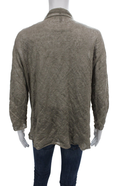 Eileen Fisher Unisex Gray Cardigan 3/4 Sleeve Linen Metallic Blend Size L