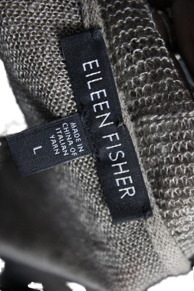 Eileen Fisher Unisex Gray Cardigan 3/4 Sleeve Linen Metallic Blend Size L