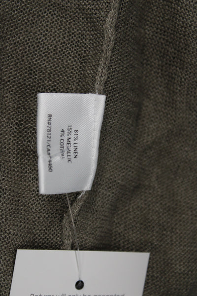 Eileen Fisher Unisex Gray Cardigan 3/4 Sleeve Linen Metallic Blend Size L