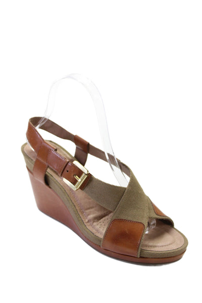 Circa Joan & David Womens Leather Elm Slingbacks Wedges Brown Size 7.5 Medium