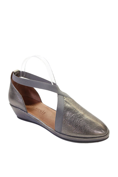 Gentle Souls Womens Leather Cross Strap Low Wedges Silver Size 7 Medium