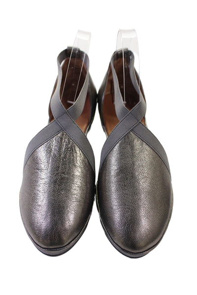 Gentle Souls Womens Leather Cross Strap Low Wedges Silver Size 7 Medium