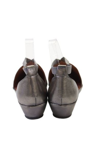 Gentle Souls Womens Leather Cross Strap Low Wedges Silver Size 7 Medium