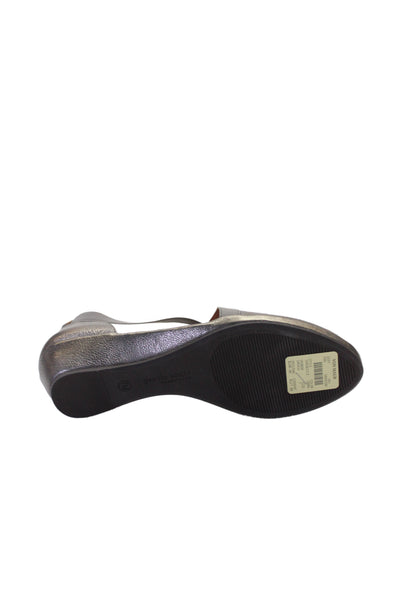 Gentle Souls Womens Leather Cross Strap Low Wedges Silver Size 7 Medium