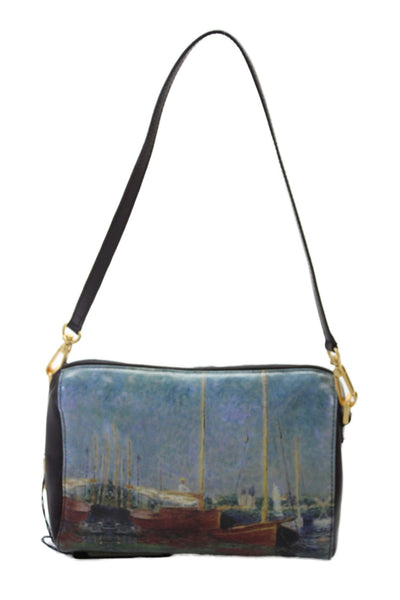 Jeon Womens Leather Red Boats Cosmetic Shoulder Handbag Multi Colored