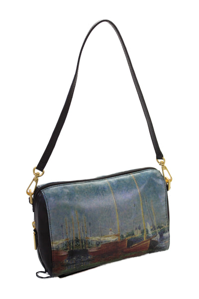 Jeon Womens Leather Red Boats Cosmetic Shoulder Handbag Multi Colored
