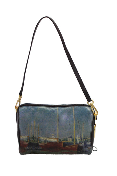 Jeon Womens Leather Red Boats Cosmetic Shoulder Handbag Multi Colored