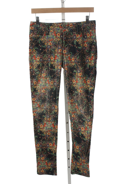 Alice + Olivia Womens Black Floral Pants Button Closure Size M