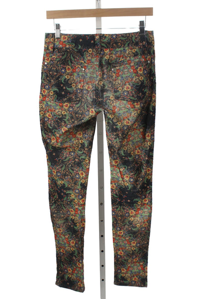 Alice + Olivia Womens Black Floral Pants Button Closure Size M