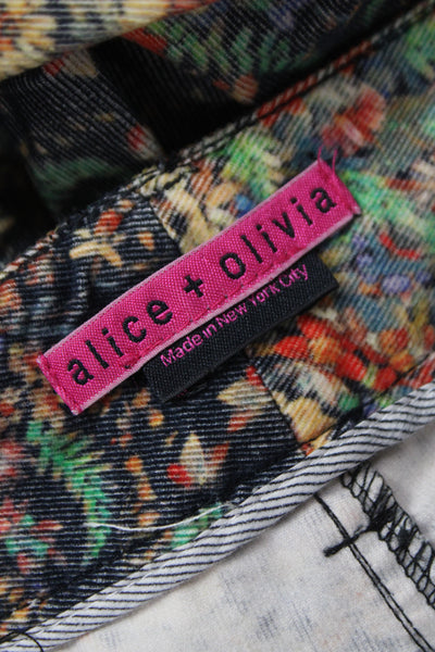 Alice + Olivia Womens Black Floral Pants Button Closure Size M