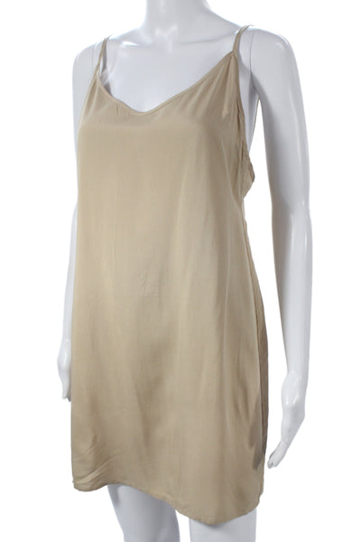 En Creme Womens Beige Kaftan Maxi Slip Dress V-Neck Zip Size S