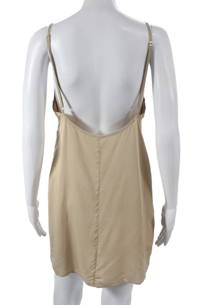 En Creme Womens Beige Kaftan Maxi Slip Dress V-Neck Zip Size S