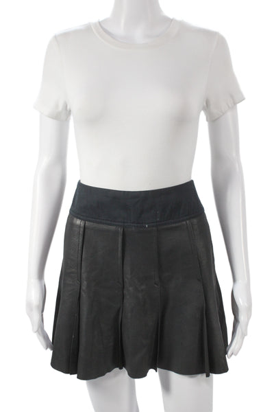 Vince Womens Mini Pleated Goat Leather Skirt Black Short Size 0