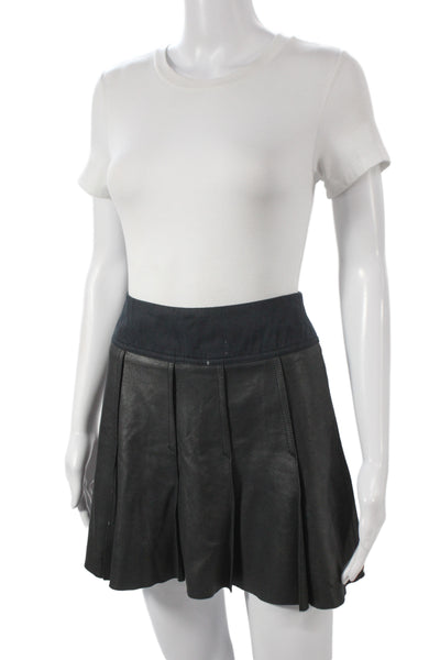 Vince Womens Mini Pleated Goat Leather Skirt Black Short Size 0