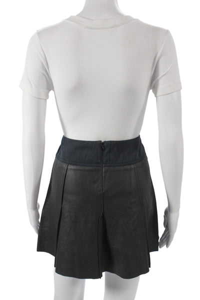 Vince Womens Mini Pleated Goat Leather Skirt Black Short Size 0