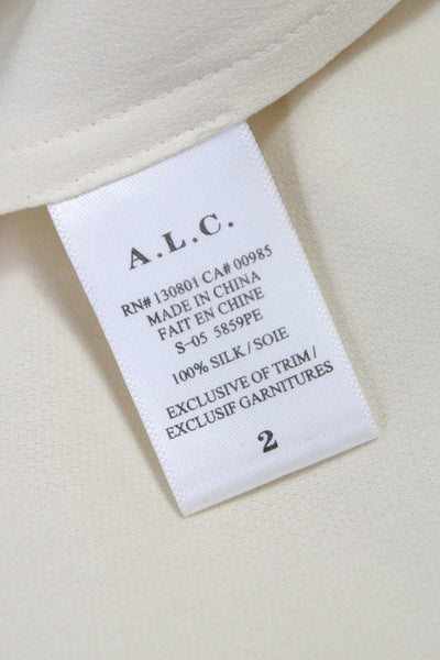 A.L.C. Womens Cropped Ringer Floral Silk Blouse Beige Short Sleeve Size 2