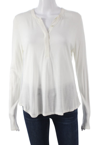 Vince Womens Basic Button-Up Blouse White Long Sleeve Viscose Size XS