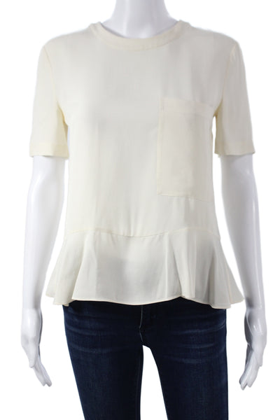 A.L.C. Women Basic Beige Button Crew Neck Short Sleeve Blouse Size 0