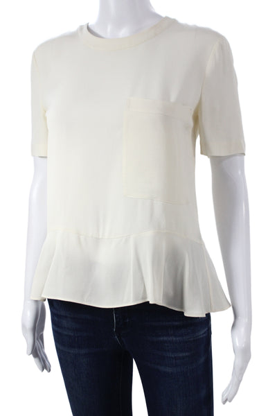 A.L.C. Women Basic Beige Button Crew Neck Short Sleeve Blouse Size 0