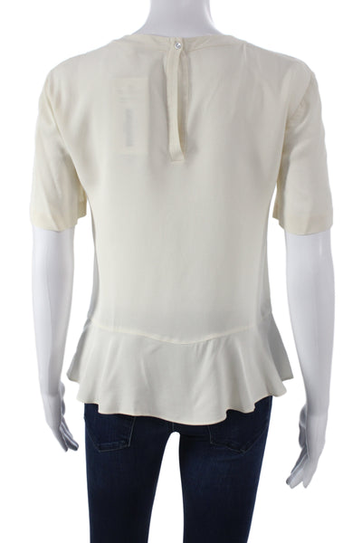A.L.C. Women Basic Beige Button Crew Neck Short Sleeve Blouse Size 0