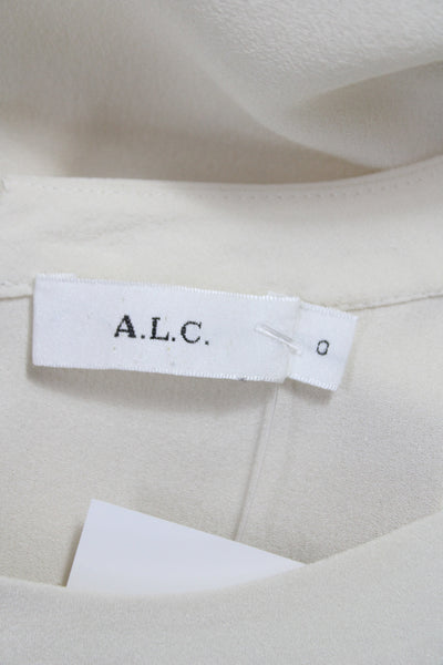 A.L.C. Women Basic Beige Button Crew Neck Short Sleeve Blouse Size 0