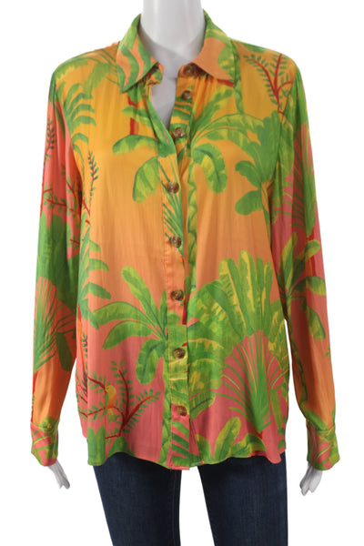 Rachel Zoe Womens Collared Button Up Green Long Sleeve Blouse Size M