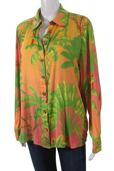 Rachel Zoe Womens Collared Button Up Green Long Sleeve Blouse Size M