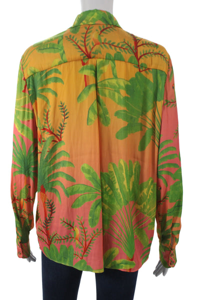 Rachel Zoe Womens Collared Button Up Green Long Sleeve Blouse Size M