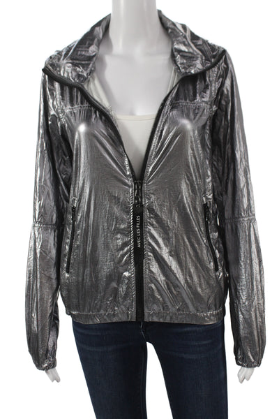 Avec Les Filles Women Gray Windbreaker Nylon Zip 80s Long Sleeve Size S