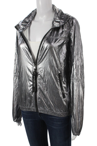 Avec Les Filles Women Gray Windbreaker Nylon Zip 80s Long Sleeve Size S