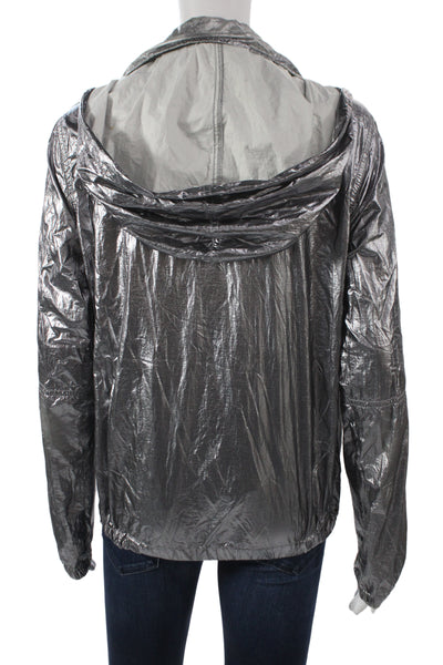 Avec Les Filles Women Gray Windbreaker Nylon Zip 80s Long Sleeve Size S