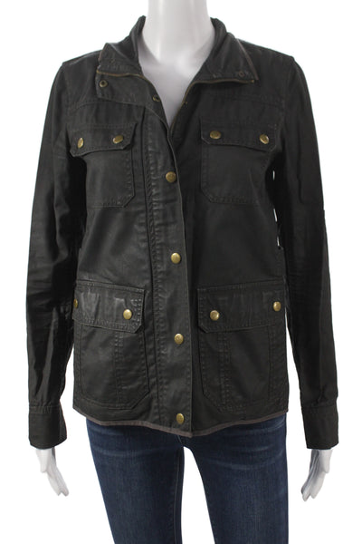 J Crew Womens Black Cotton Military Jacket Collared Button Long Sleeve Size XS