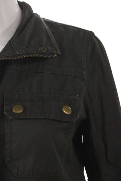 J Crew Womens Black Cotton Military Jacket Collared Button Long Sleeve Size XS