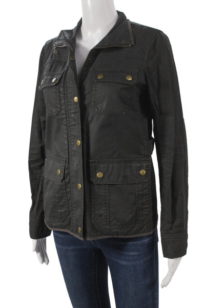 J Crew Womens Black Cotton Military Jacket Collared Button Long Sleeve Size XS