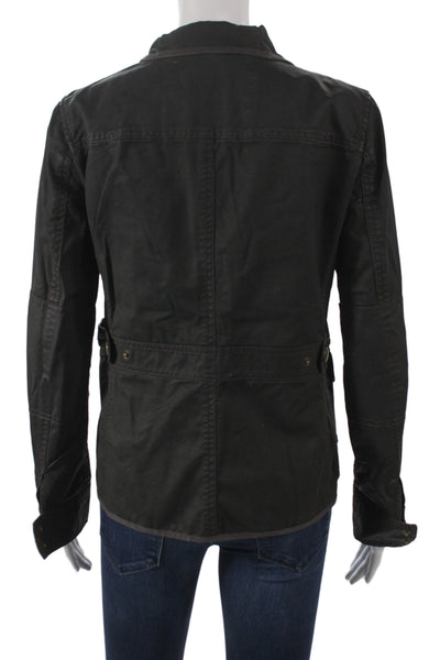 J Crew Womens Black Cotton Military Jacket Collared Button Long Sleeve Size XS