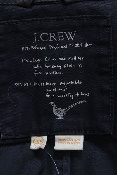 J Crew Womens Black Cotton Military Jacket Collared Button Long Sleeve Size XS