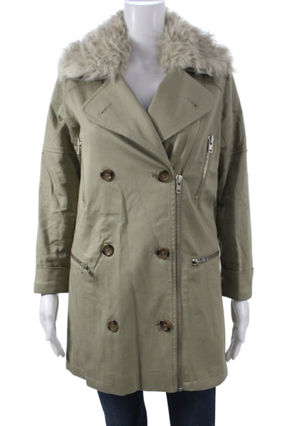 Reiss Women Military Pea Coat Green Cotton Blend Button Size XS